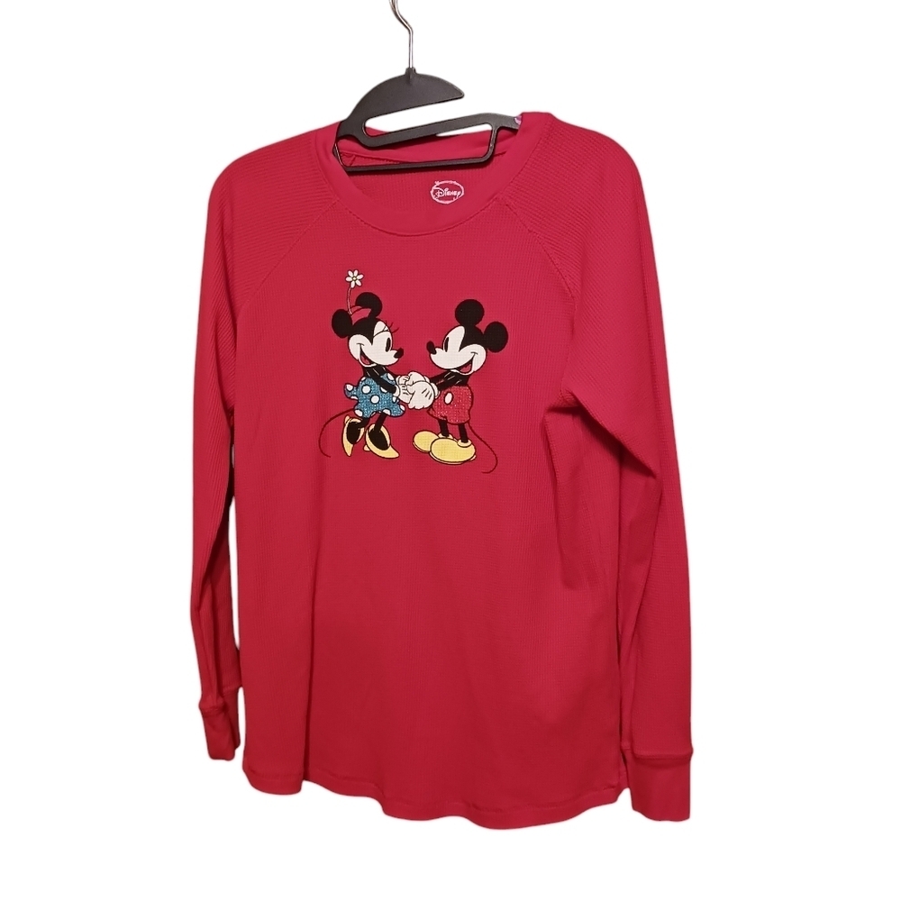Disney Mickey & Minnie Mouse Red Thermal Long Sleeved Waffle Top Ladies 2XL